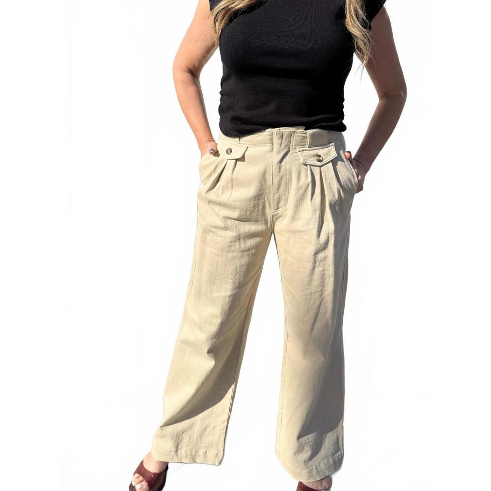 NEW CRESCENT wide leg pleaded denim pants in bone